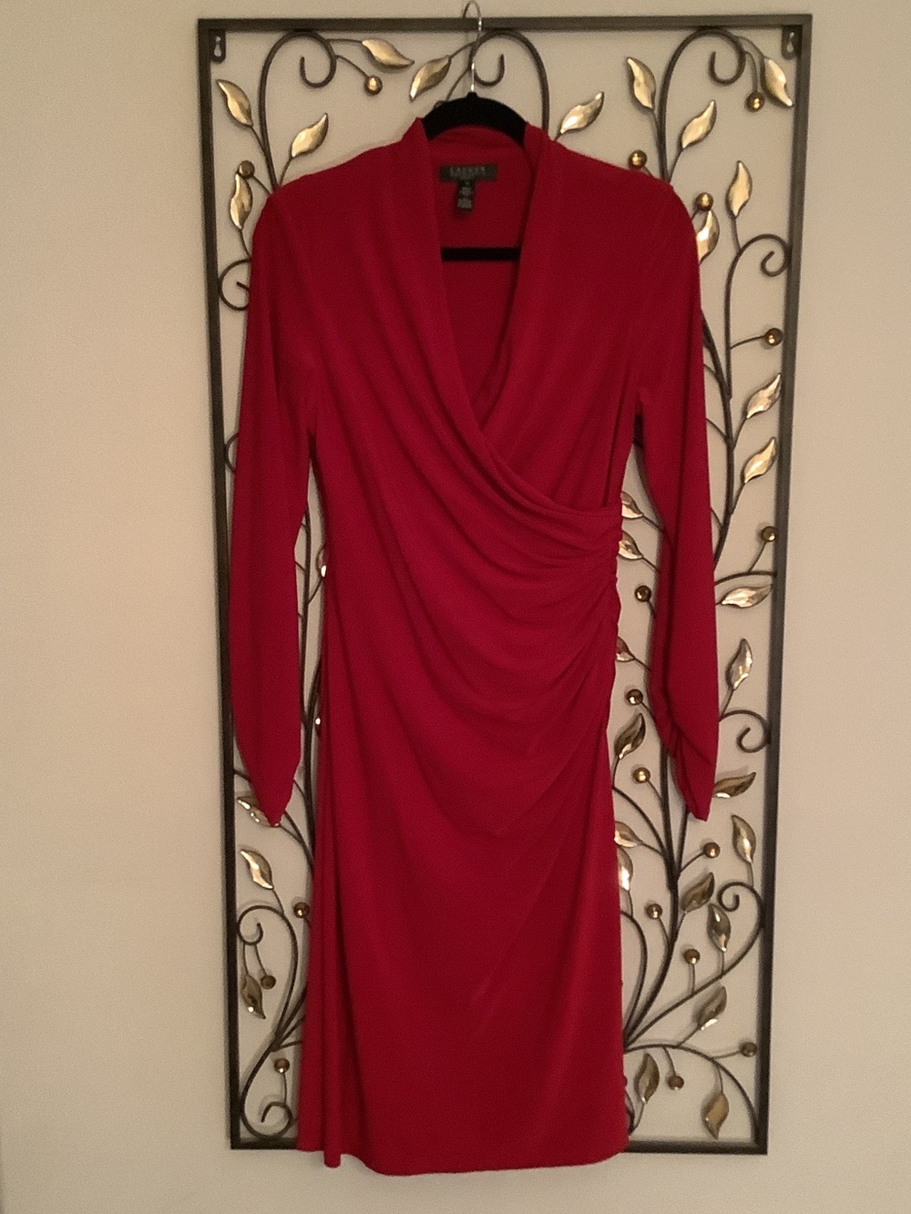 Lauren Ralph Lauren Crimson Red Long-Sleeve Ruched Wrap Dress